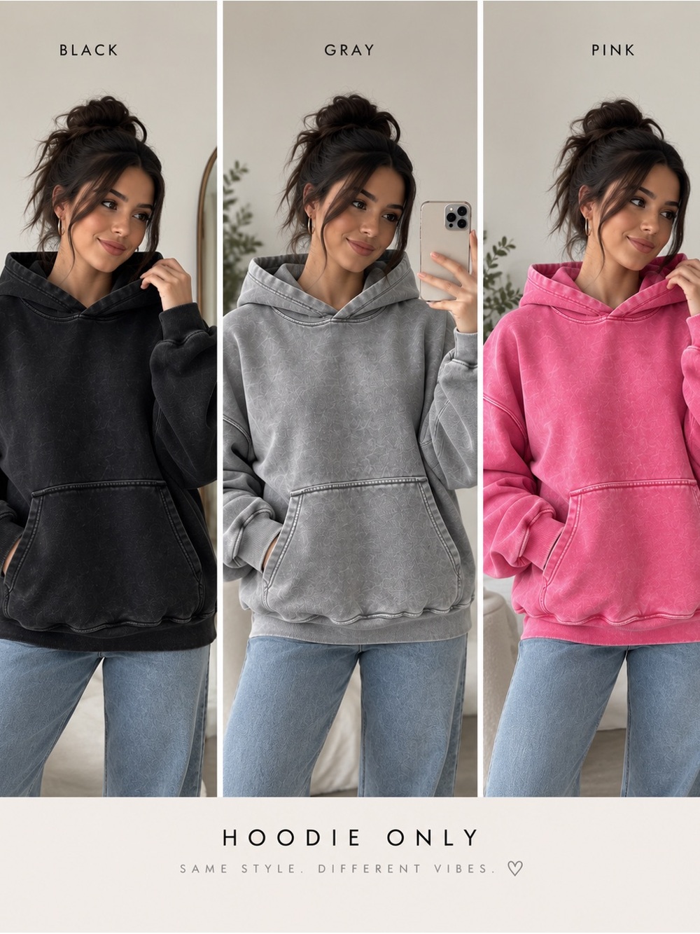 Everyday Washed Pullover Hoodie - Pink, Gray, Black